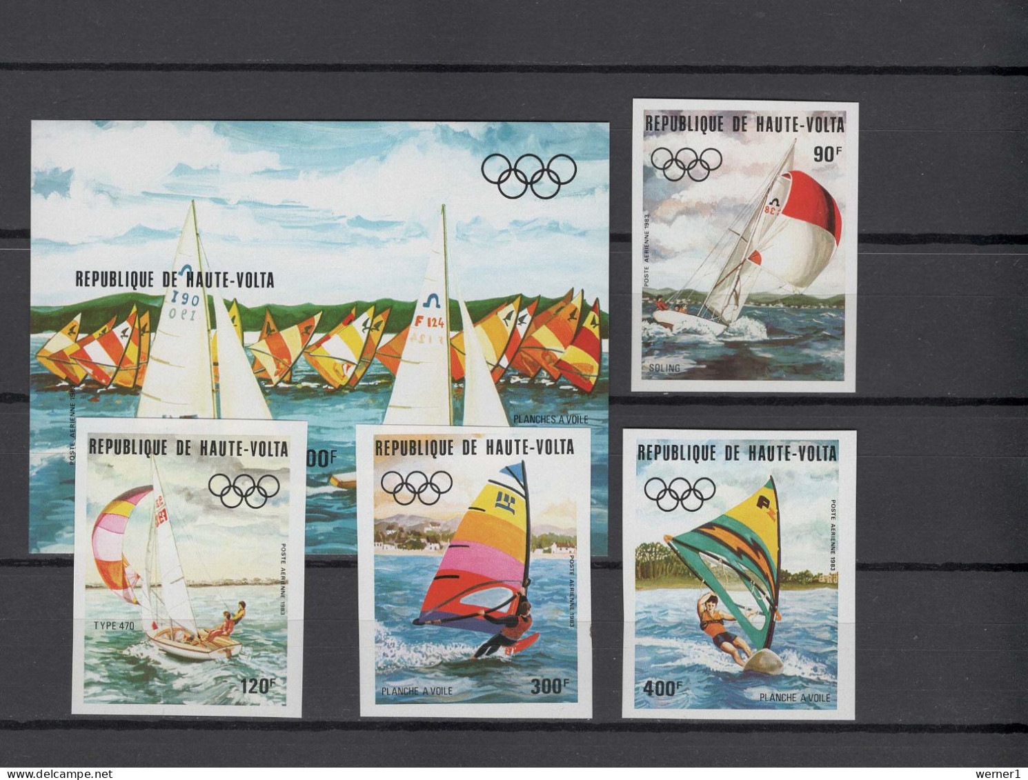 Burkina Faso (Upper Volta) 1983 Olympic Games Los Angeles, Sailing, Windsurfing Set Of 4 + S/s Imperf. MNH -scarce- - Verano 1984: Los Angeles