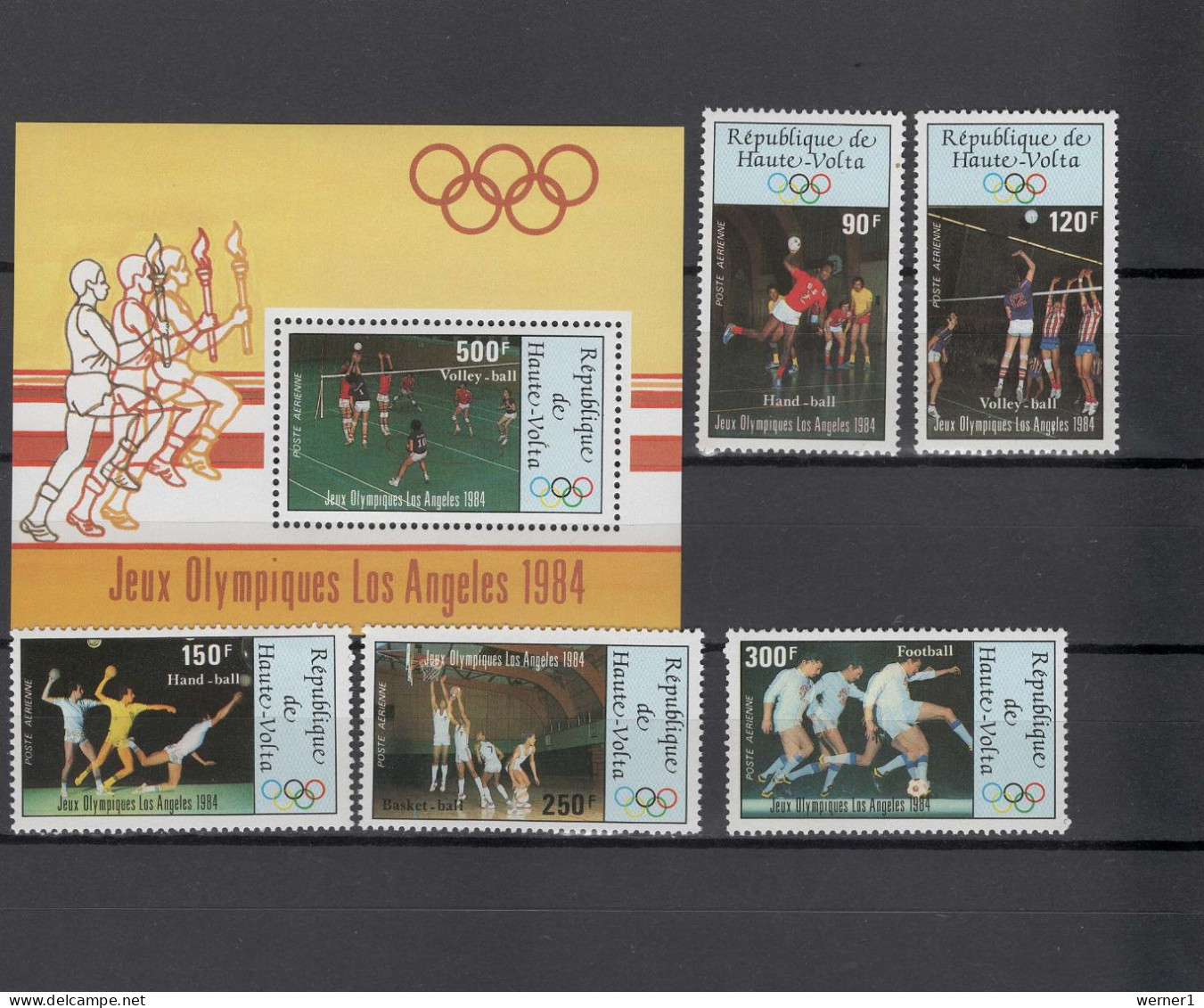 Burkina Faso (Upper Volta) 1984 Olympic Games Los Angeles, Volleyball, Basketball, Football Soccer Set Of 4 + S/s MNH - Summer 1984: Los Angeles