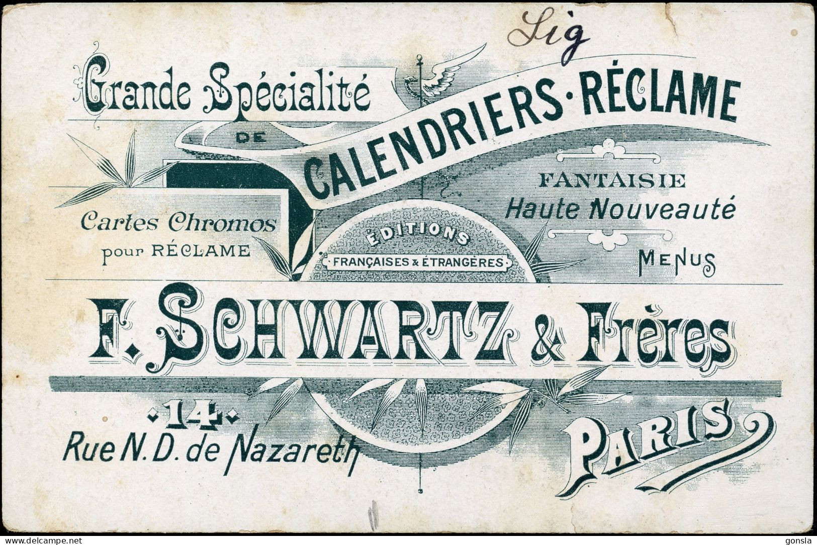 PARIS 1900 "F. SCHWARZ & Frères" - Publicidad