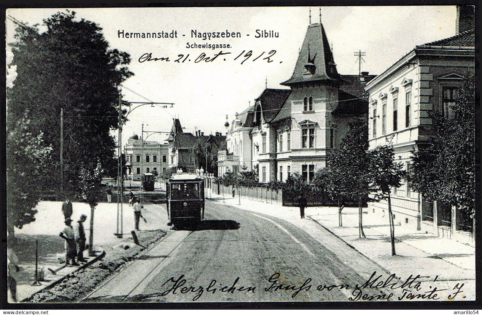 Romania  Hermannstadt - Sibiu - Nagyszeben In Siebenbürgen - Schevisgasse 1912 Tram Strassenbahn - Romania