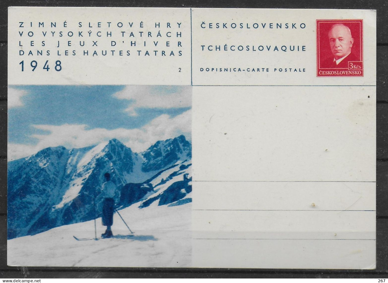 TCHECOSLOVAQUIE  Carte PAP  Ski Montagne - Sci