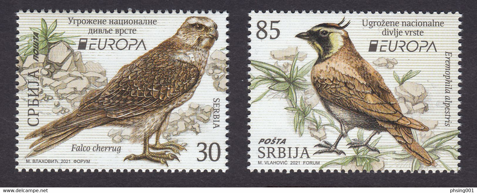 Serbia 2021 Europa CEPT Endangered National Wildlife Animals Fauna Birds Saker Falcon Falco Cherrug Share Lark Set MNH - 2021