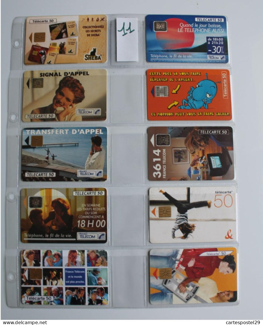 LOT DE 10 TELECARTES AVEC SA FEUILLE DE RANGEMENT - Collections