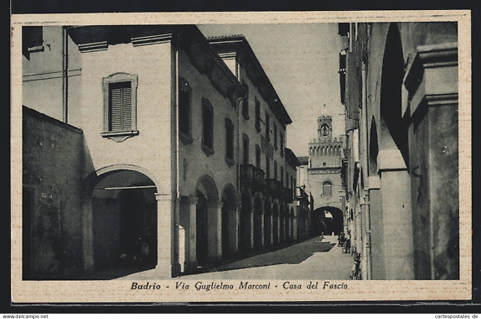 Cartolina Budrio, Via Guglielmo Marconi, Casa Del Fascio  - Other & Unclassified