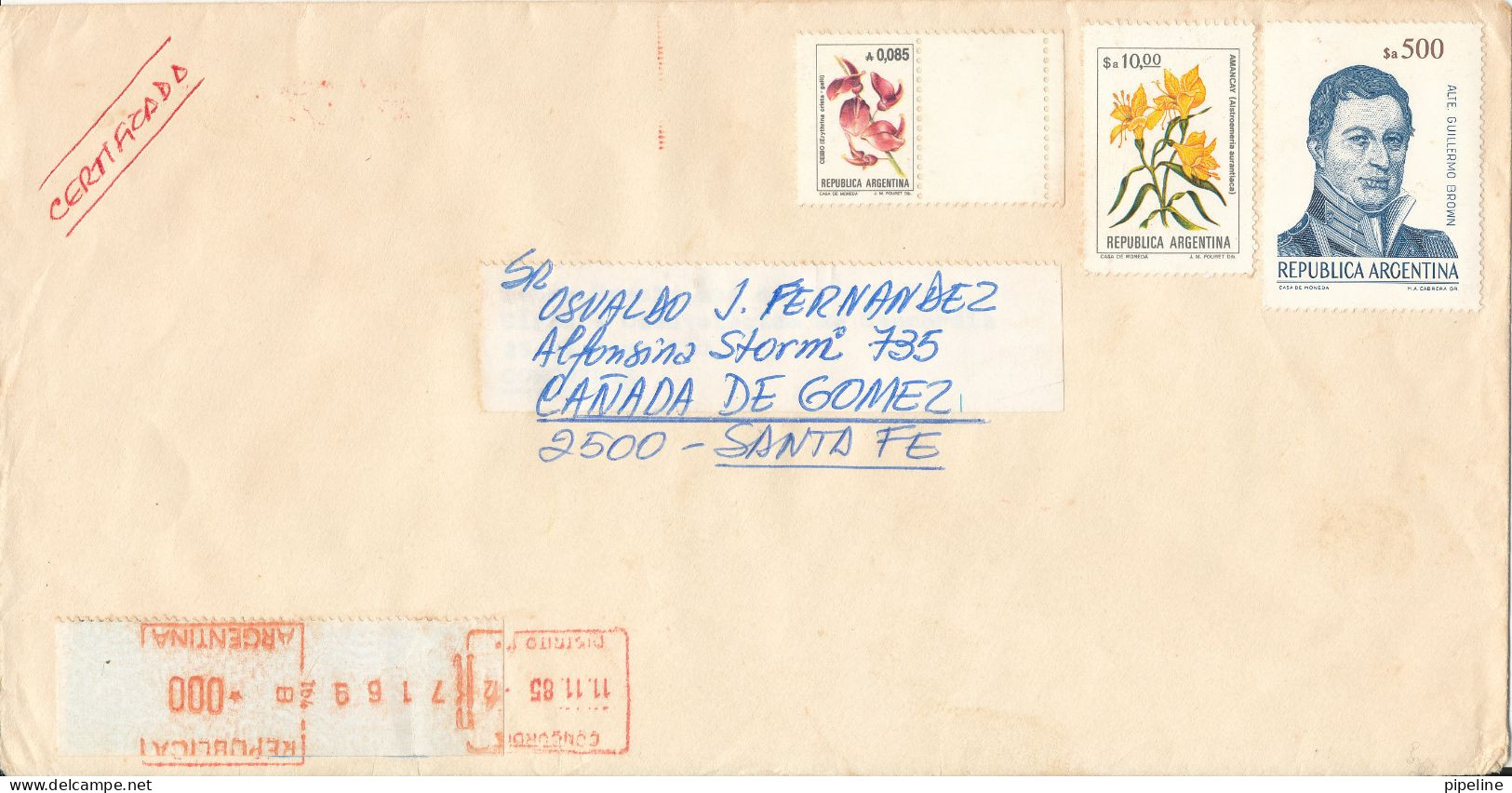 Argentina Registered Cover 11-11-1985 With More Topic Stamps And Reed Meter Cancel - Brieven En Documenten