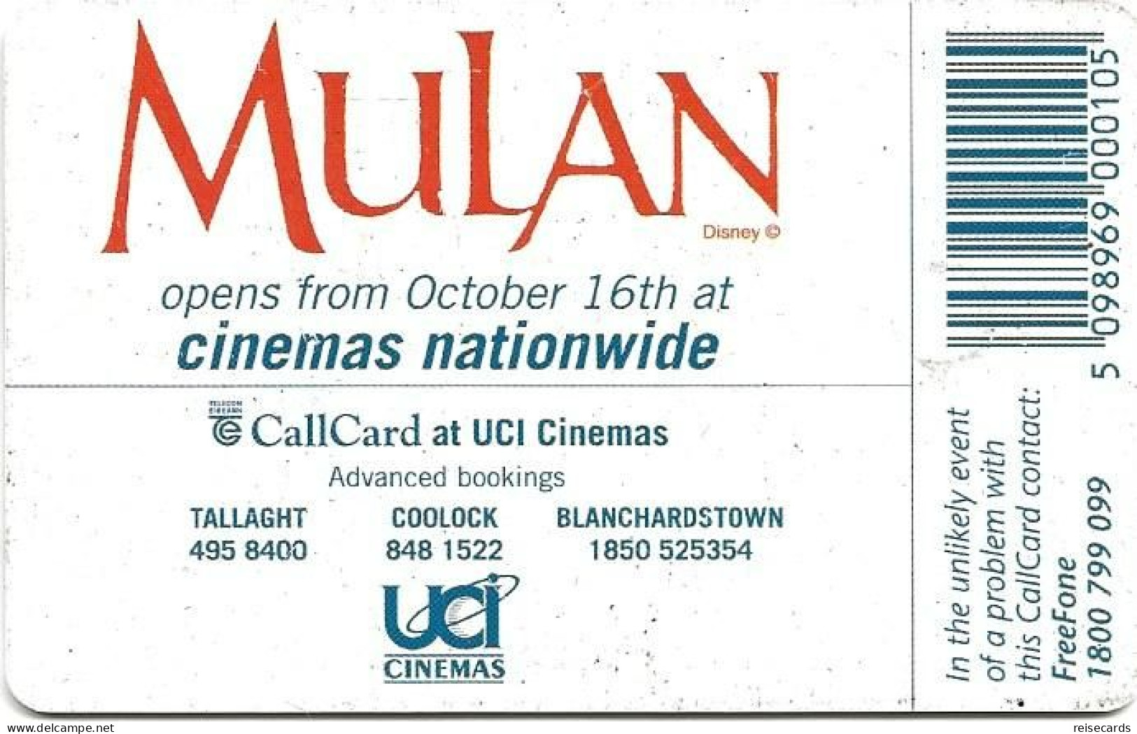 Ireland: Telecom Eireann - 1998 UCI Cinemas, Disney Mulan - Irland