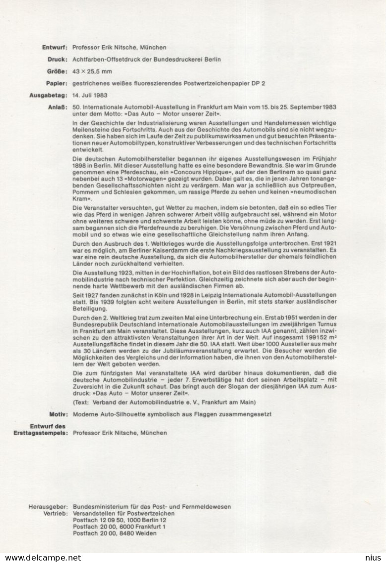 Germany Deutschland 1983-14 Automobil-Ausstellung, Automobile Exhibition Frankfurt Am Main, Car Cars, Transport, Bonn - 1981-1990