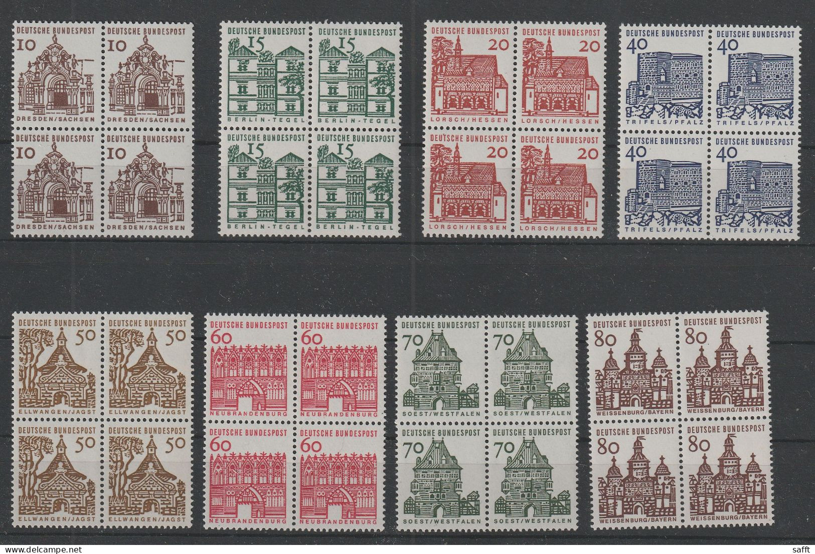 Bund 454/461 Postfrisch Im Viererblock - Bauwerke 1964 - Nuevos