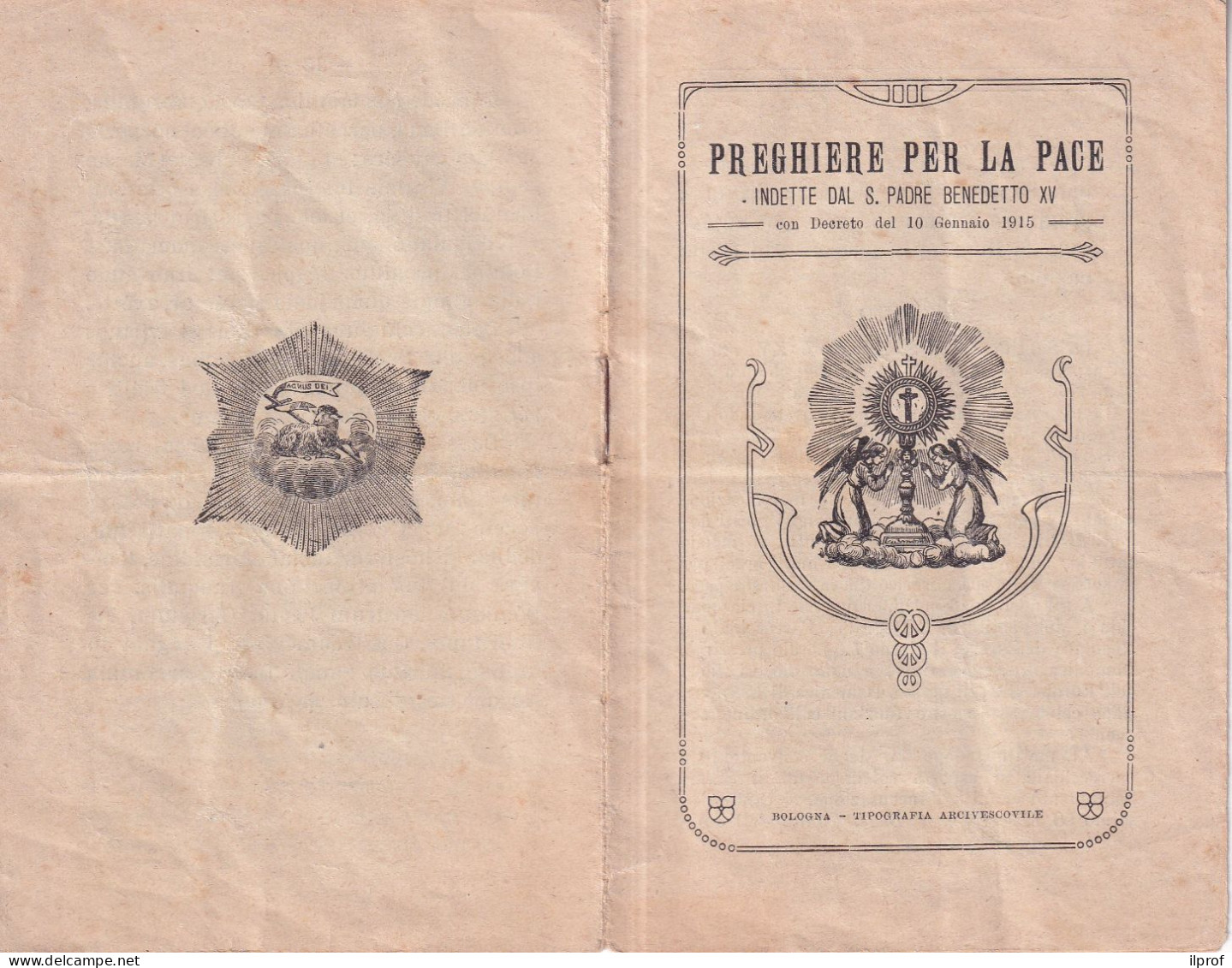 Preghiere Per La Pace, Papa Benedetto XV° , Libretto 1915 Pagine 16- Rif. S400 - Religione & Esoterismo