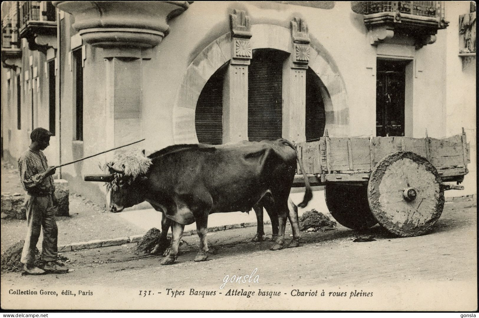 TYPES BASQUES 1900 "Attelage Basque – Chariot à Roues Pleines" - Campesinos