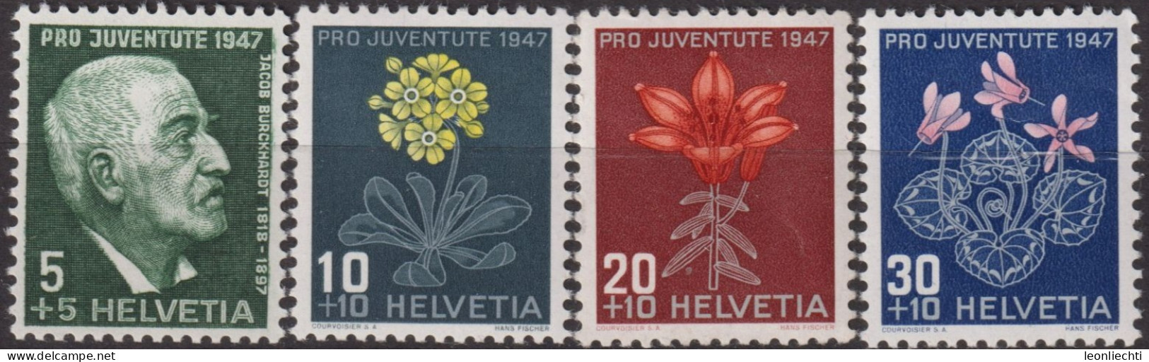 1947 Schweiz Pro Juventute ** Mi:CH 488-491, Yt:CH 445-448, Zum:CH J121-J124, J. Burckhardt Und Alpenblumen - Ungebraucht