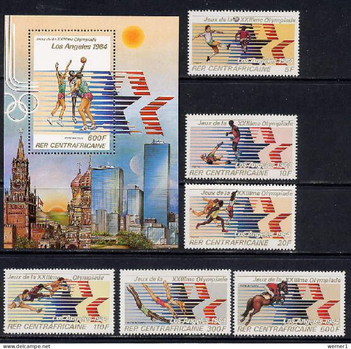 Central Africa 1982 Olympic Games Los Angeles, Basketball, Football Soccer, Boxing Etc. Set Of 6 + S/s MNH - Estate 1984: Los Angeles