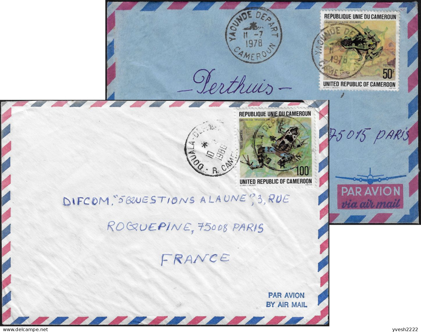 Cameroun 1978 Y&T 621 Et PA 281 Sur 2 Lettres. Grenouilles Camerounaises - Kikkers