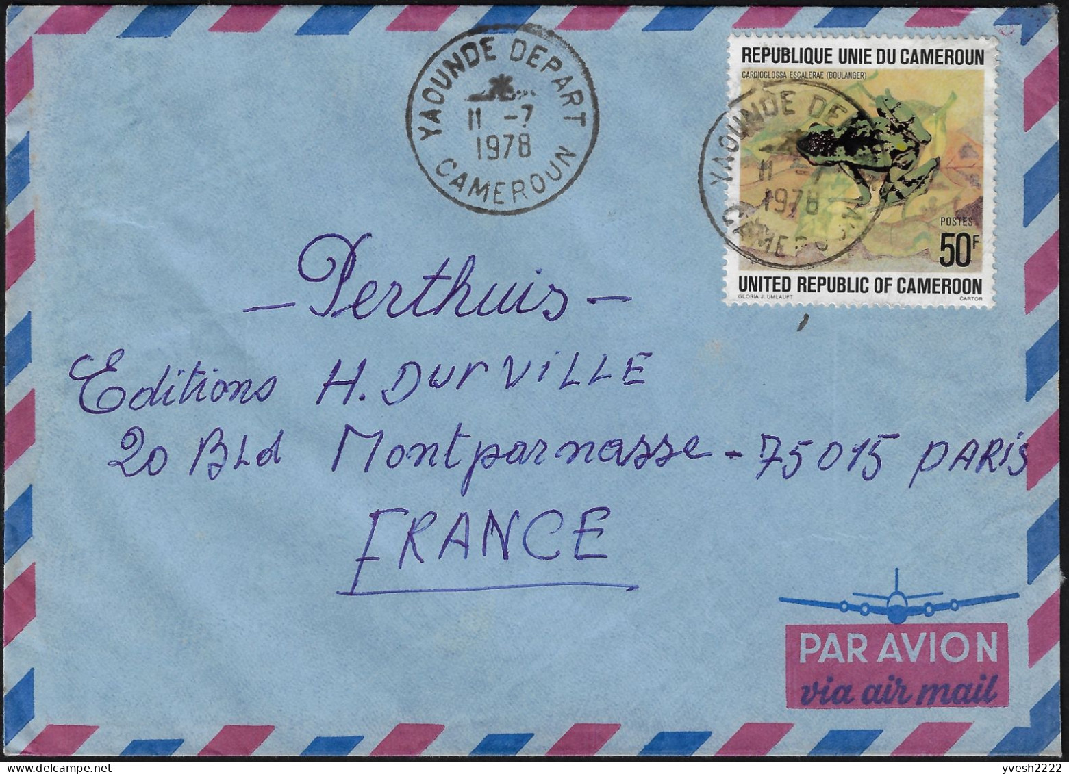 Cameroun 1978 Y&T 621 Et PA 281 Sur 2 Lettres. Grenouilles Camerounaises - Frösche