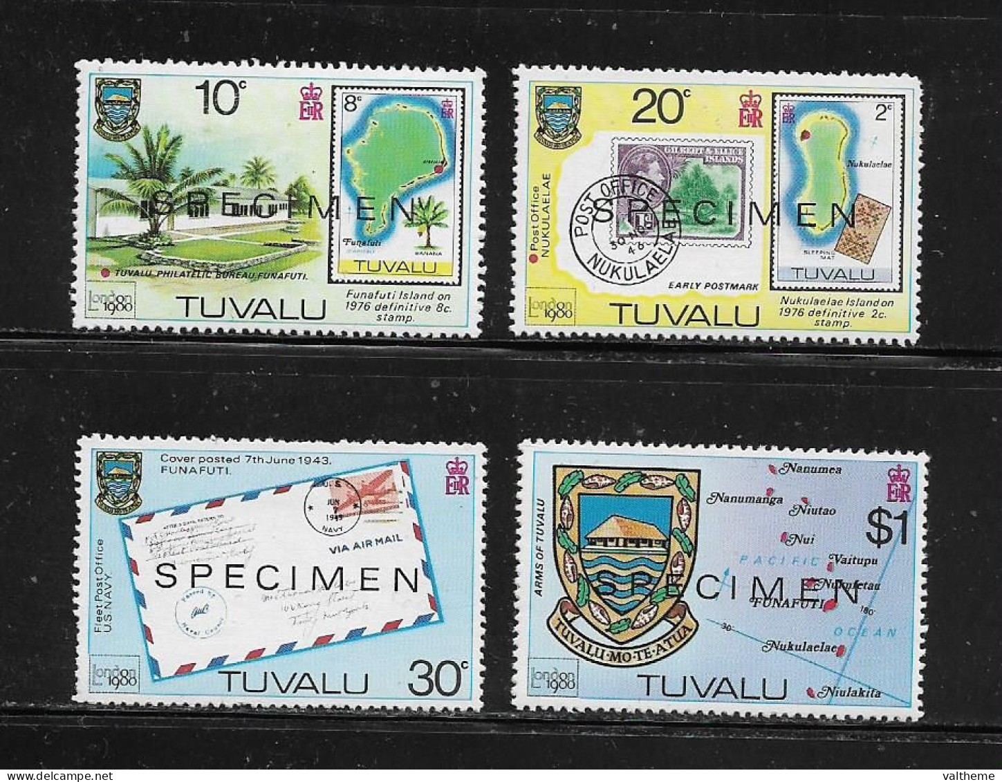 TUVALU  ( DIV - 374 )   1980  N° YVERT ET TELLIER  N°  130/133   N**  SPECIMEN - Tuvalu (fr. Elliceinseln)