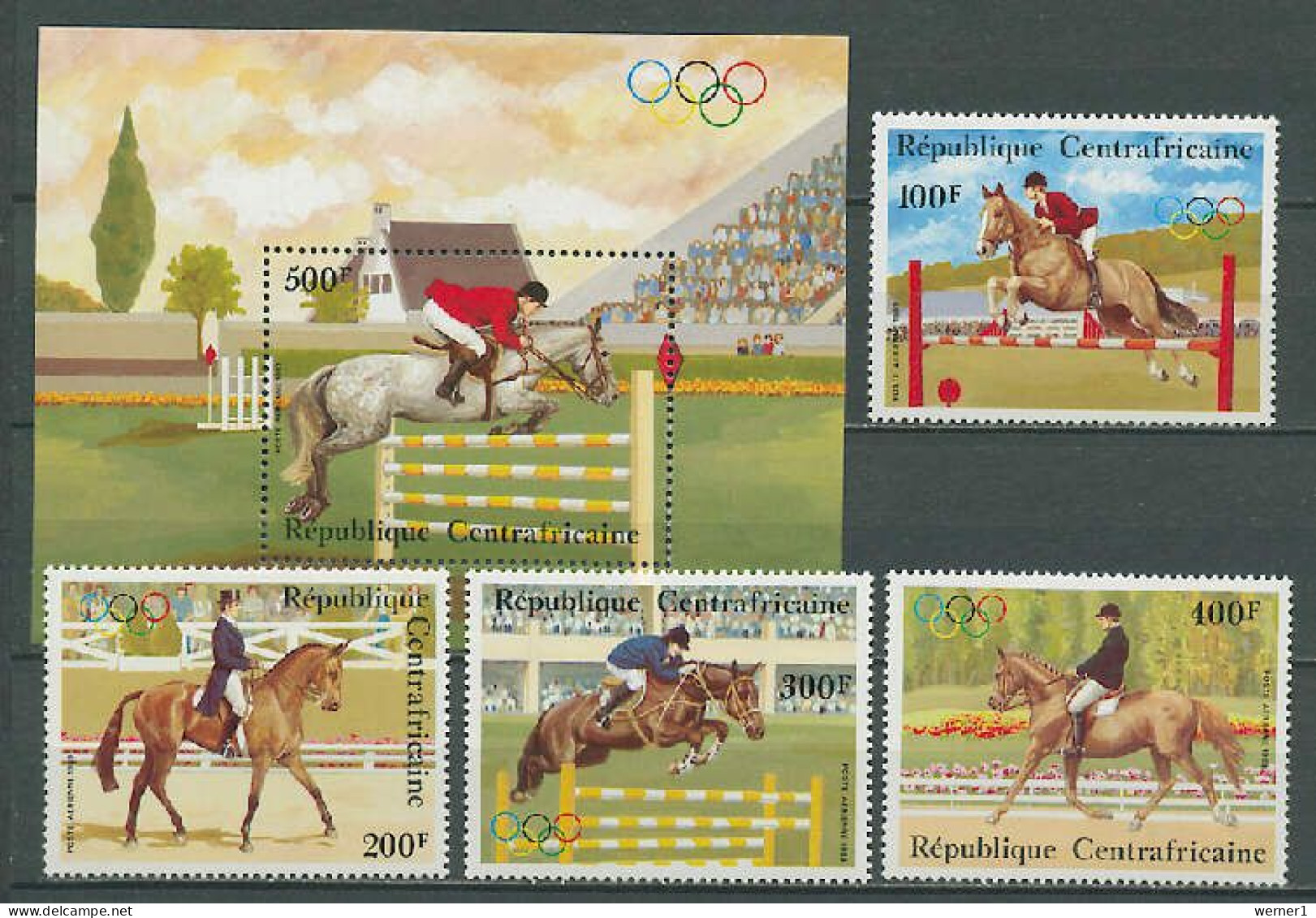 Central Africa 1983 Olympic Games Los Angeles, Equestrian Set Of 4 + S/s MNH - Verano 1984: Los Angeles