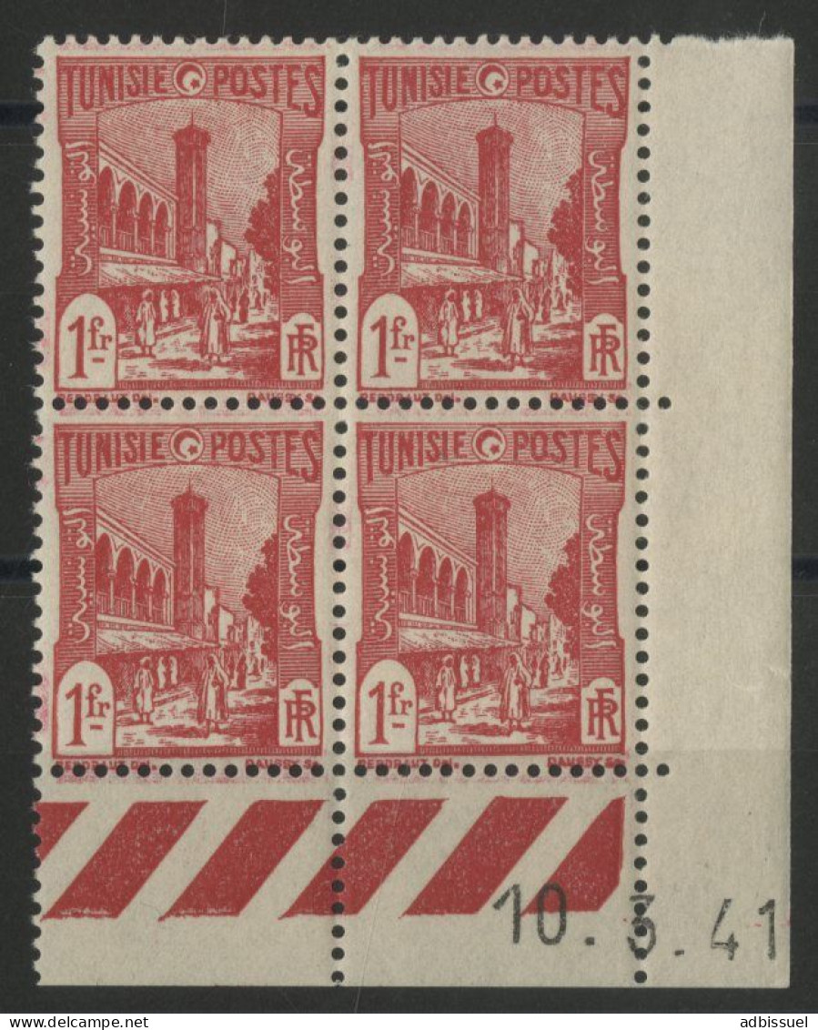 TUNISIE N° 212 Bloc Avec Coin Daté Du 10/3/41 Neuf Sans Charnière ** (MNH) TB - Unused Stamps