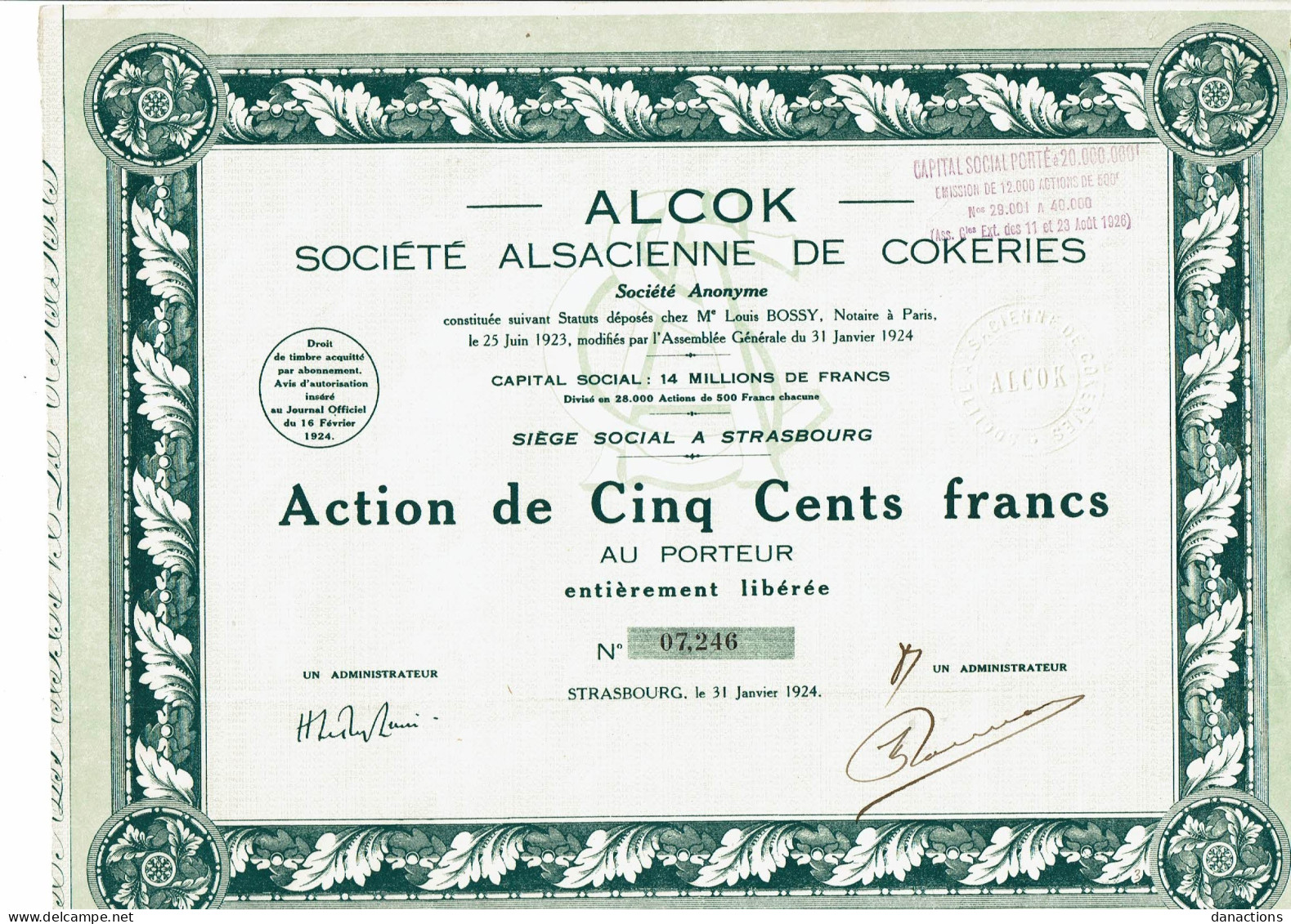 67-ALCOK. STE ALSACIENNE DE COKERIES.  STRASBOURG   1924.  Lot De 14 - Andere & Zonder Classificatie