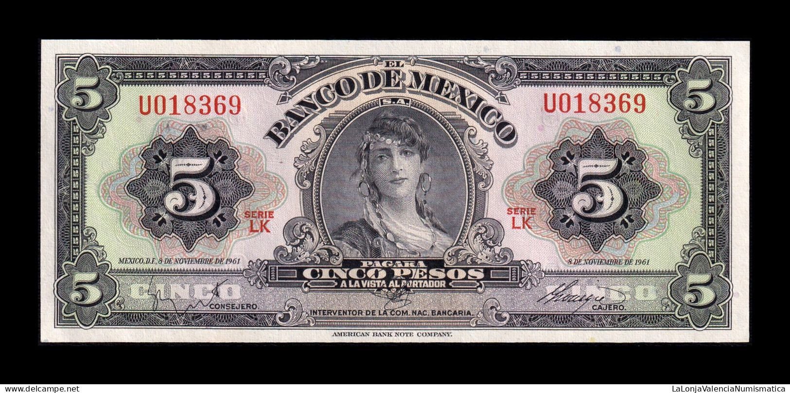 México 5 Pesos La Gitana 1961 Pick 60g Serie LK Sc Unc - Mexique