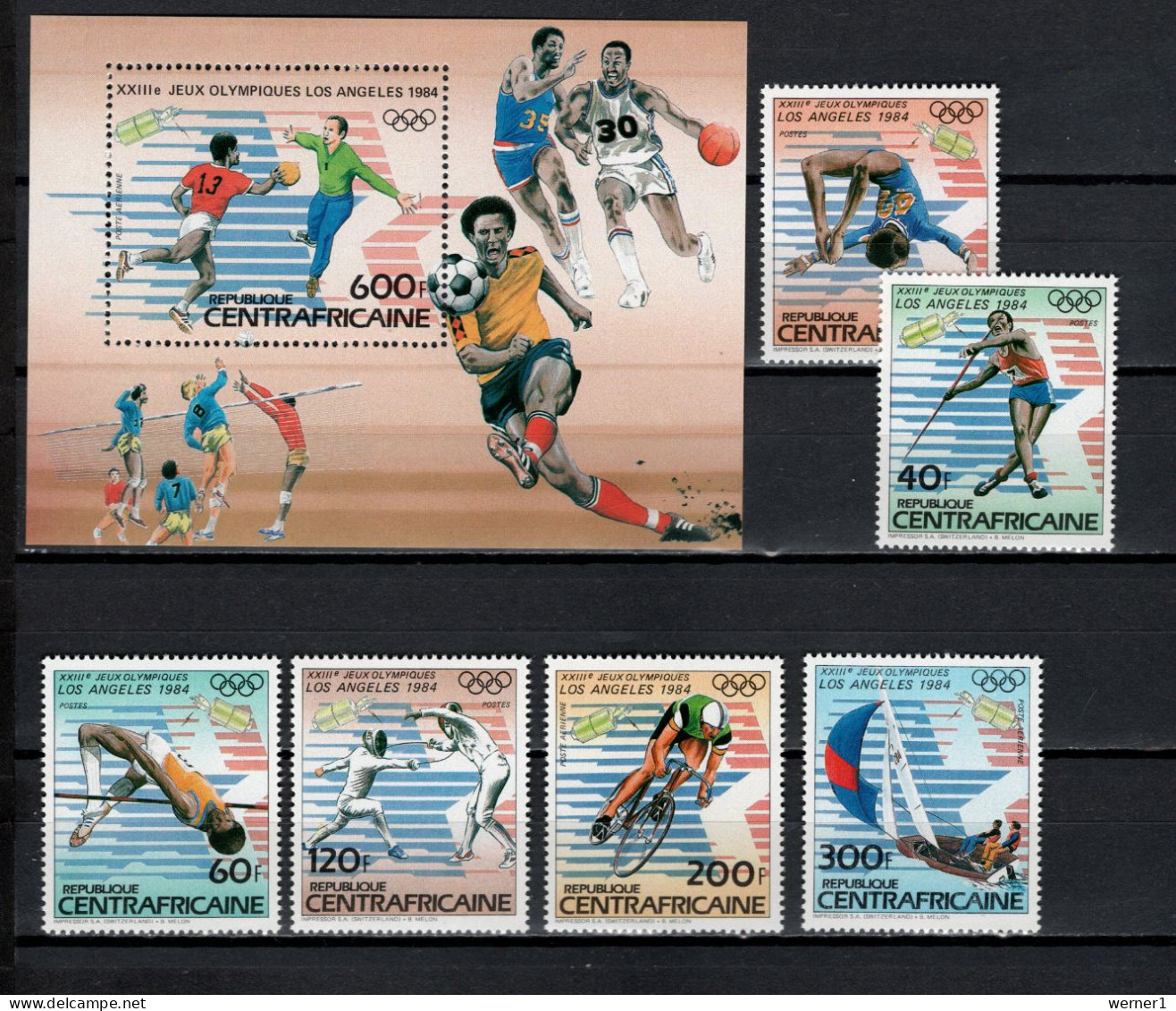 Central Africa 1983 Olympic Games Los Angeles, Space, Football Soccer, Fencing, Cycling Etc. Set Of 6 + S/s MNH - Sommer 1984: Los Angeles