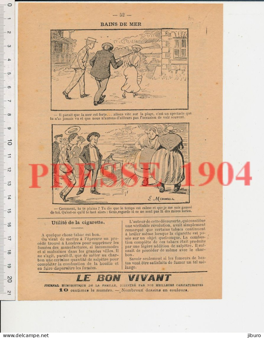 Humour 1904 Bains De Mer Forte Femmes Fortes Plage Pollution Fumées Cheminées Usine Fumée Cigarette Combustion Salpêtre - Ohne Zuordnung