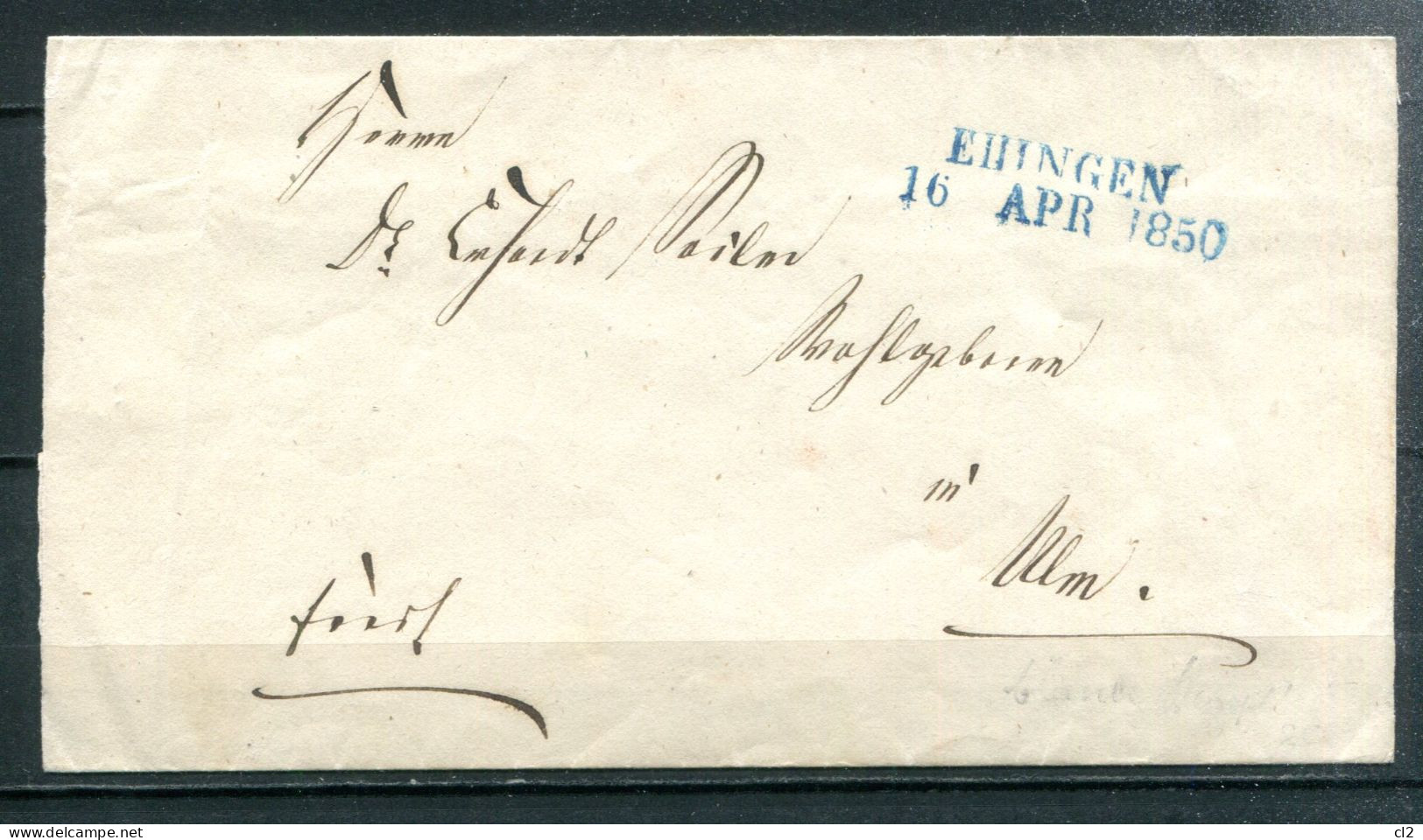 WURTEMBERG - 16.04.1850 - Lettre EHINGEN Nach ULM - Cartas & Documentos