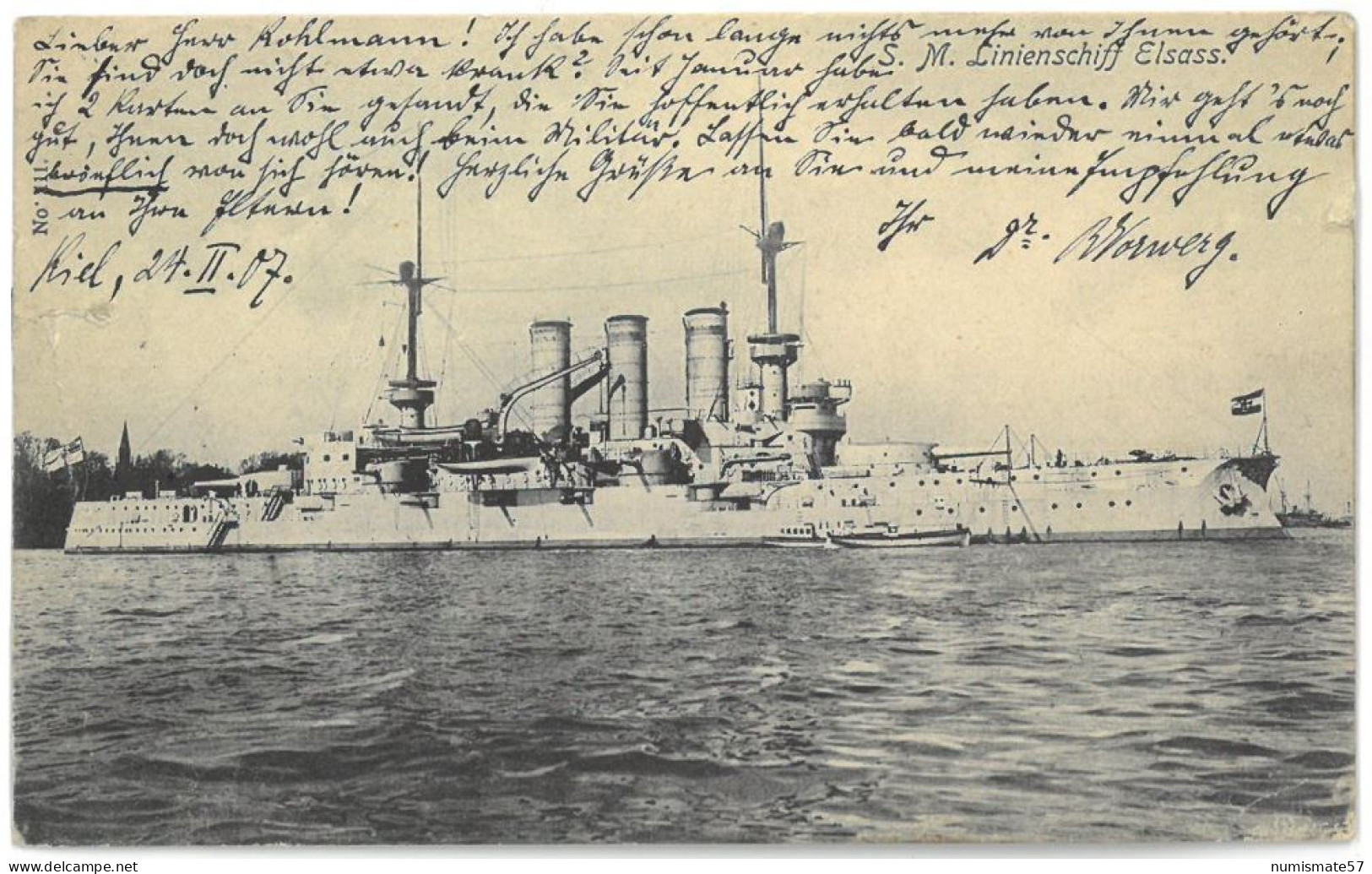 CPA SM Linienschiff Elsass - Verlag Gebr. Lempe , Kiel - 1907 - Warships