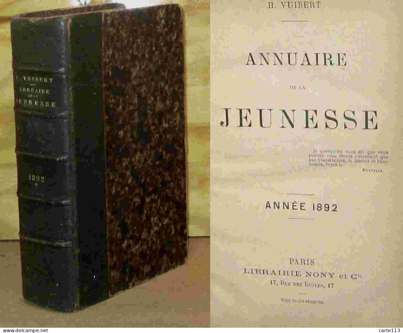 VUIBERT Henry - ANNUAIRE DE LA JEUNESSE - ANNEE 1892 - 1801-1900