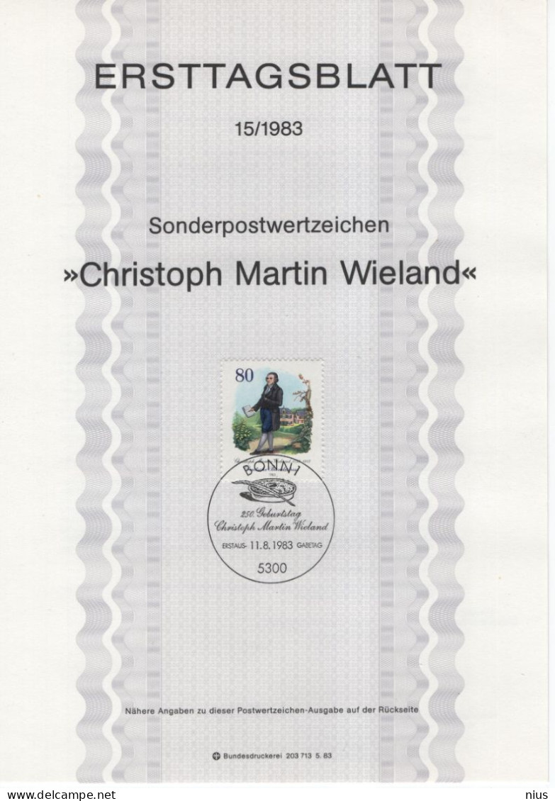Germany Deutschland 1983-15 Christoph Martin Wieland, German Poet And Writer, Canceled In Bonn - 1981-1990