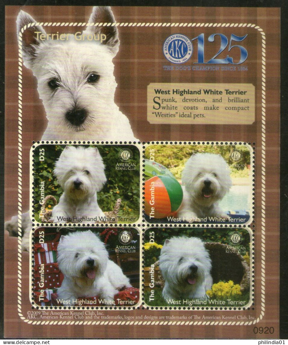 Gambia 2009 West Highland White Terrier Dogs Pet Animals Sc 3200 M/s MNH # 8227 - Chiens