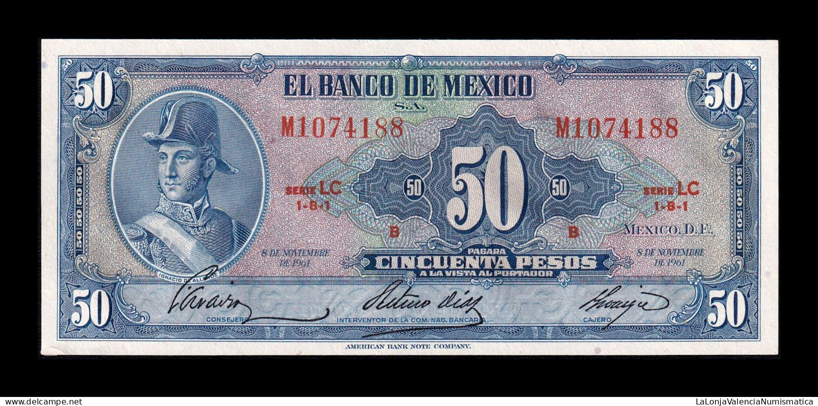 México 50 Pesos 1961 Pick 49n Serie LC Sc Unc - Mexico