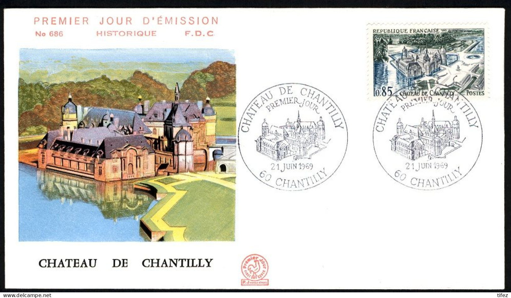 FDC/France/Année 1969 - N°1584 : Château De Chantilly - 1960-1969