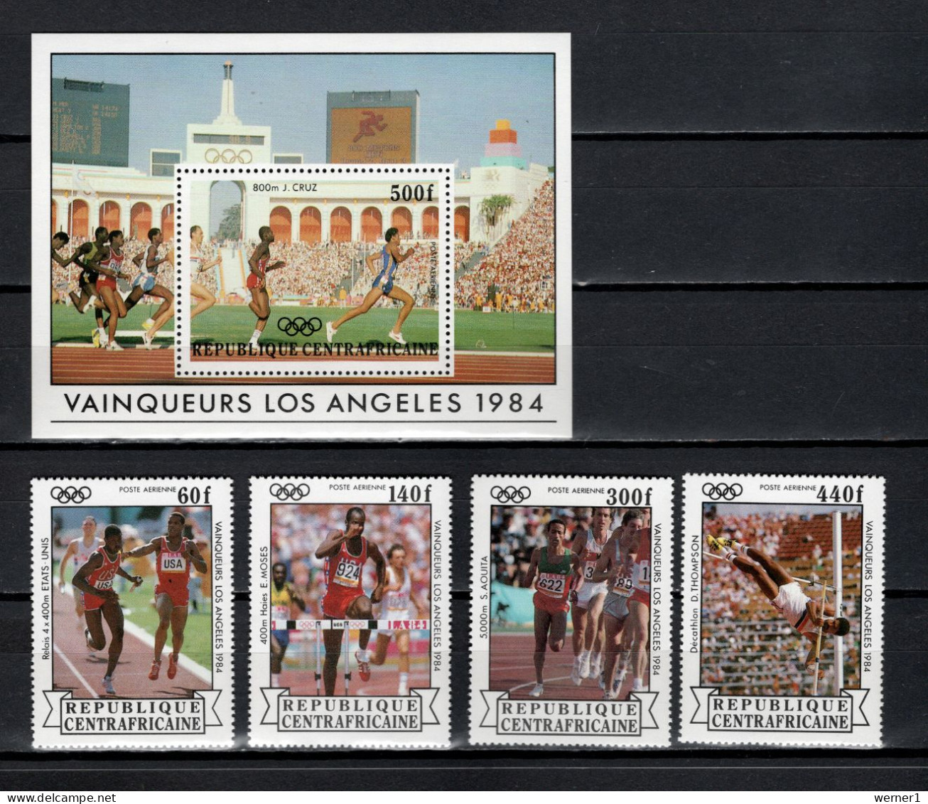 Central Africa 1985 Olympic Games Los Angeles, Athletics Set Of 4 + S/s MNH - Verano 1984: Los Angeles