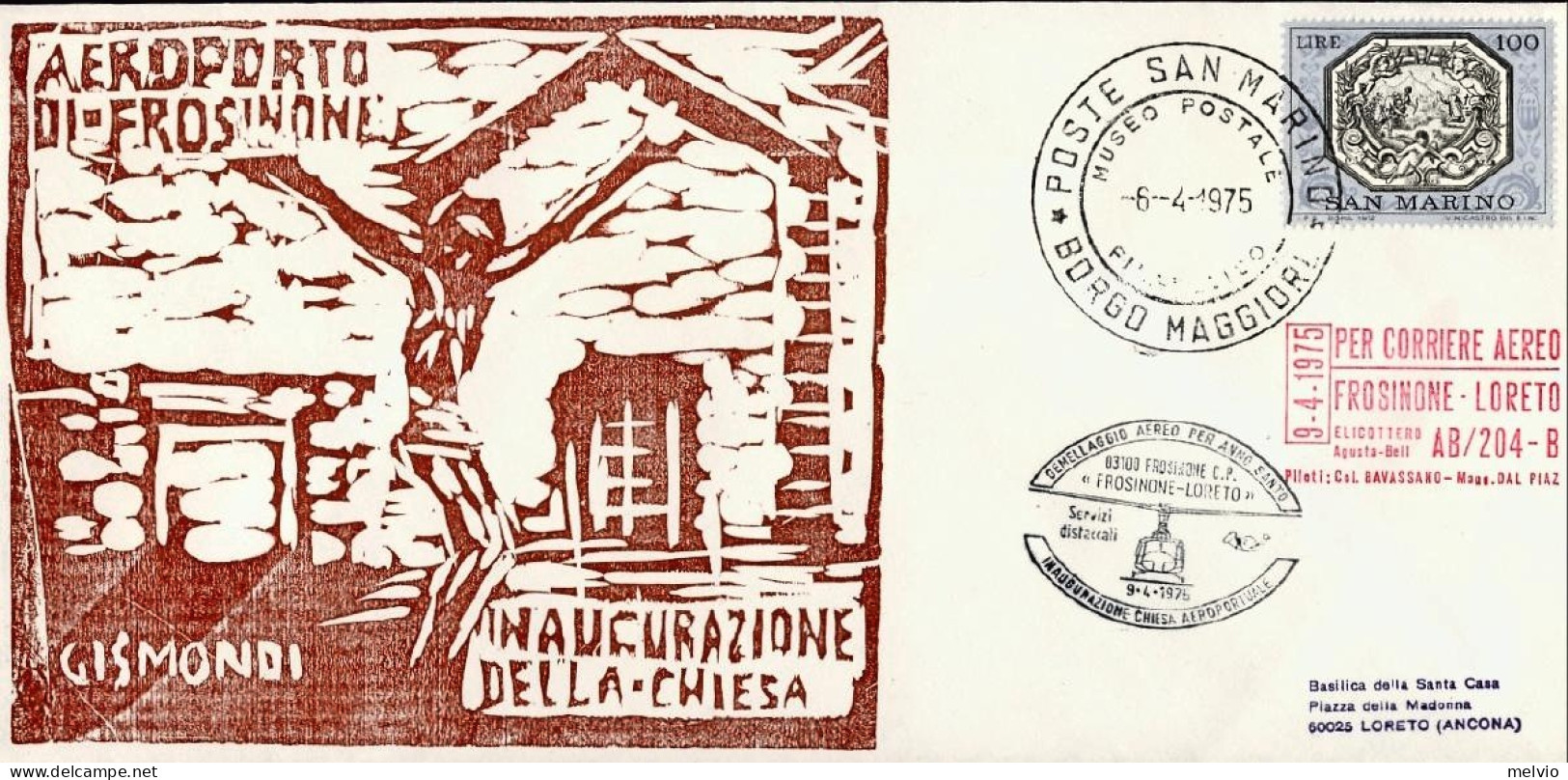 San Marino-1975 Aeroporto Di Frosinone-inaugurazione Della Chiesa Bollo Per Corr - Luftpost