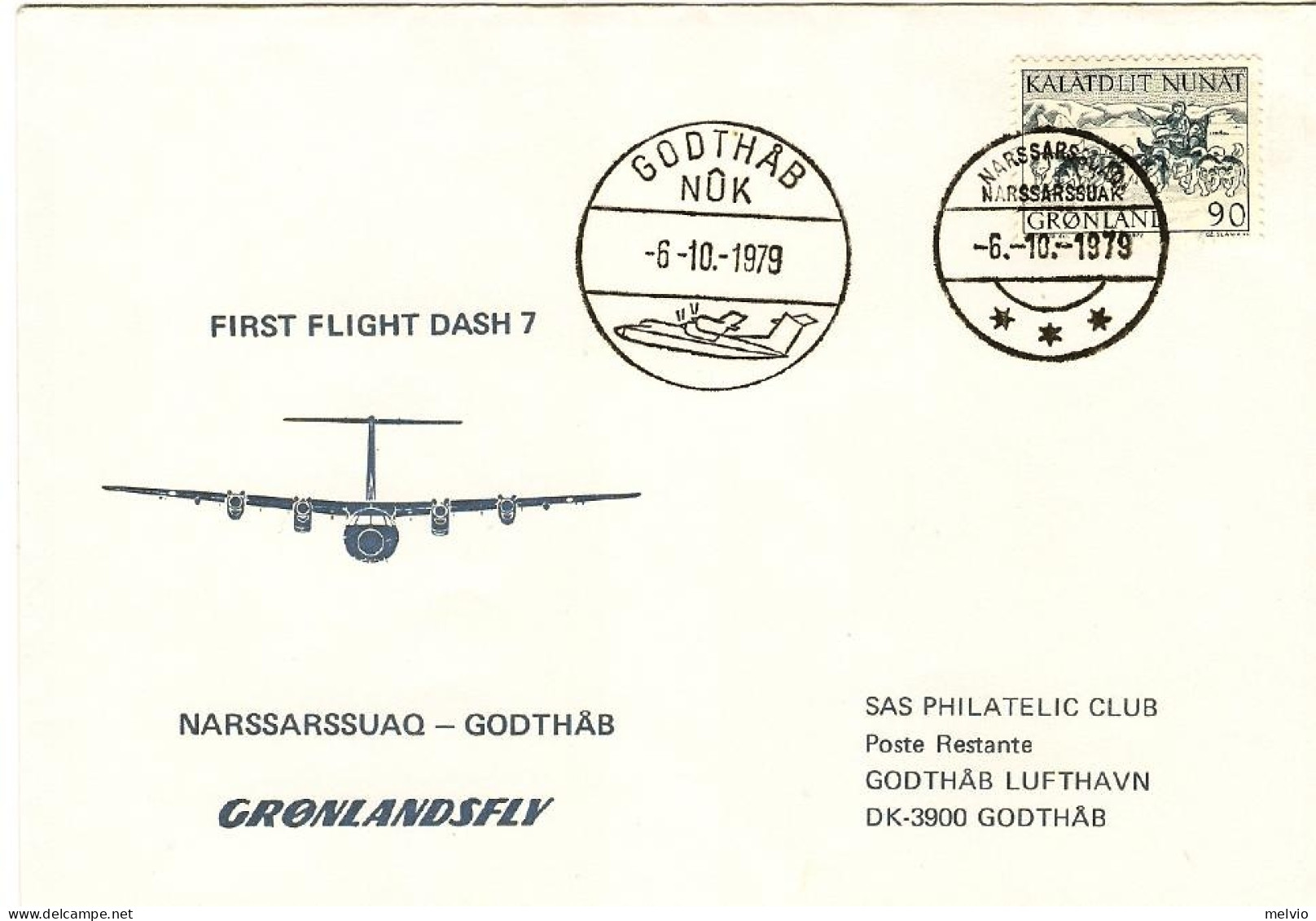 1979-Groenlandia I^volo Gronlandsfly Narssarssuaq-Godthab - Storia Postale