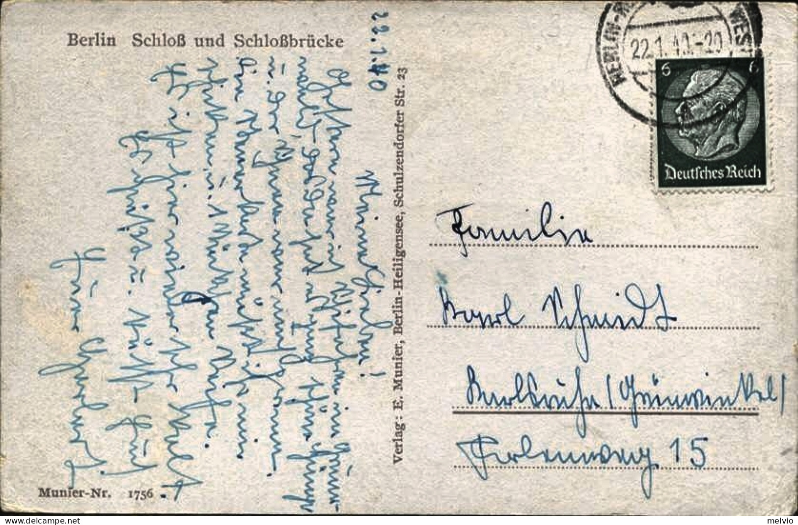 1940-Germania Cartolina Di Berlino Affrancata 6p.verde Scuro Effigie Del Maresci - Autres & Non Classés