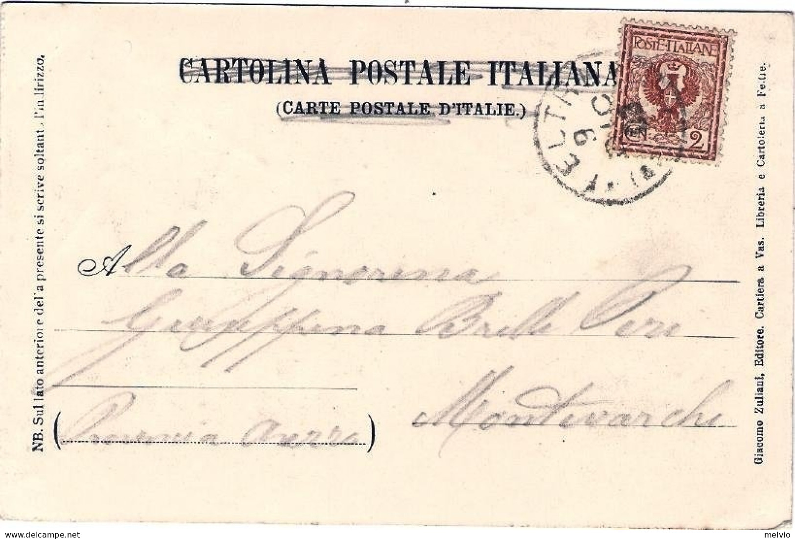 1903-"Feltre"affrancata 2c.Floreale - Belluno