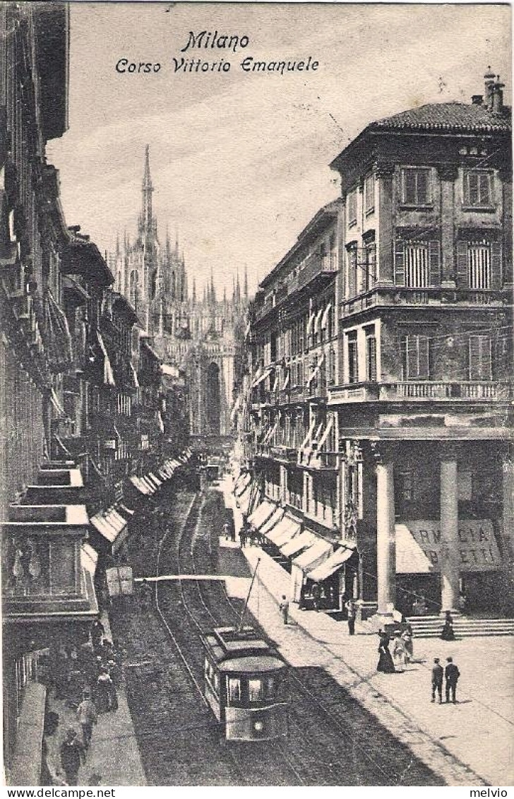 1917-"Milano-corso Vittorio Emanuele-trams"affrancata 10c.Leoni - Milano
