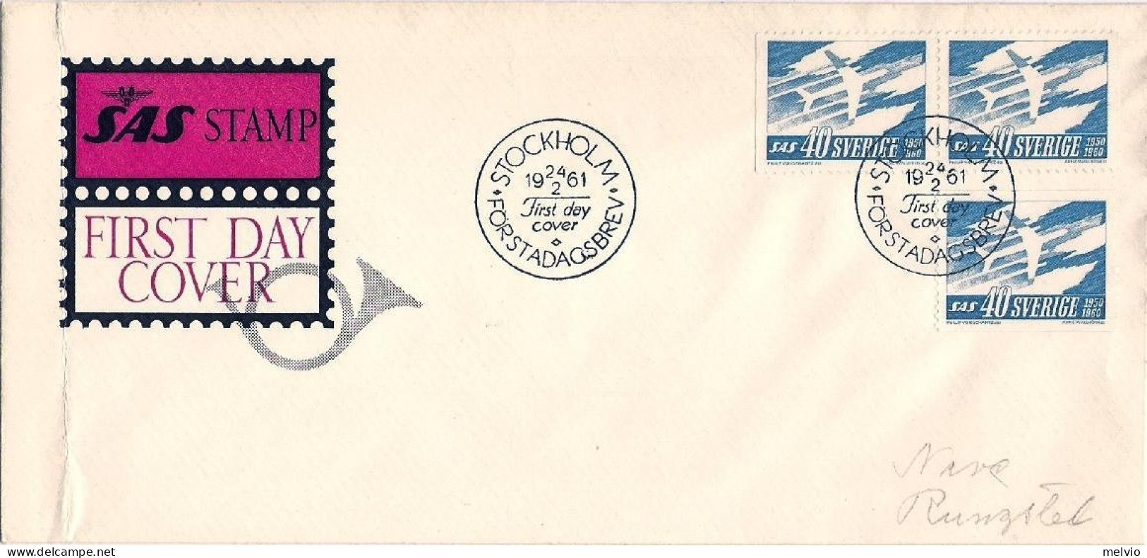 1961-Svezia Busta Fdc Affrancata Con S.1v.+coppia "X Anniversario Della Compagni - FDC