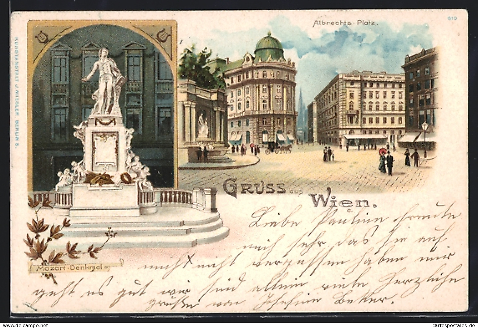 Lithographie Wien I, Albrechtsplatz, Albrechtsplatz Und Mozartdenkmal  - Other & Unclassified