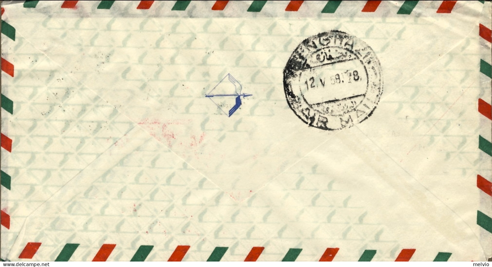 1958-Libia Cat.Pellegrini N.839 Euro 60, Bollo Rosso Alitalia I^volo Tripoli Ben - Libyen