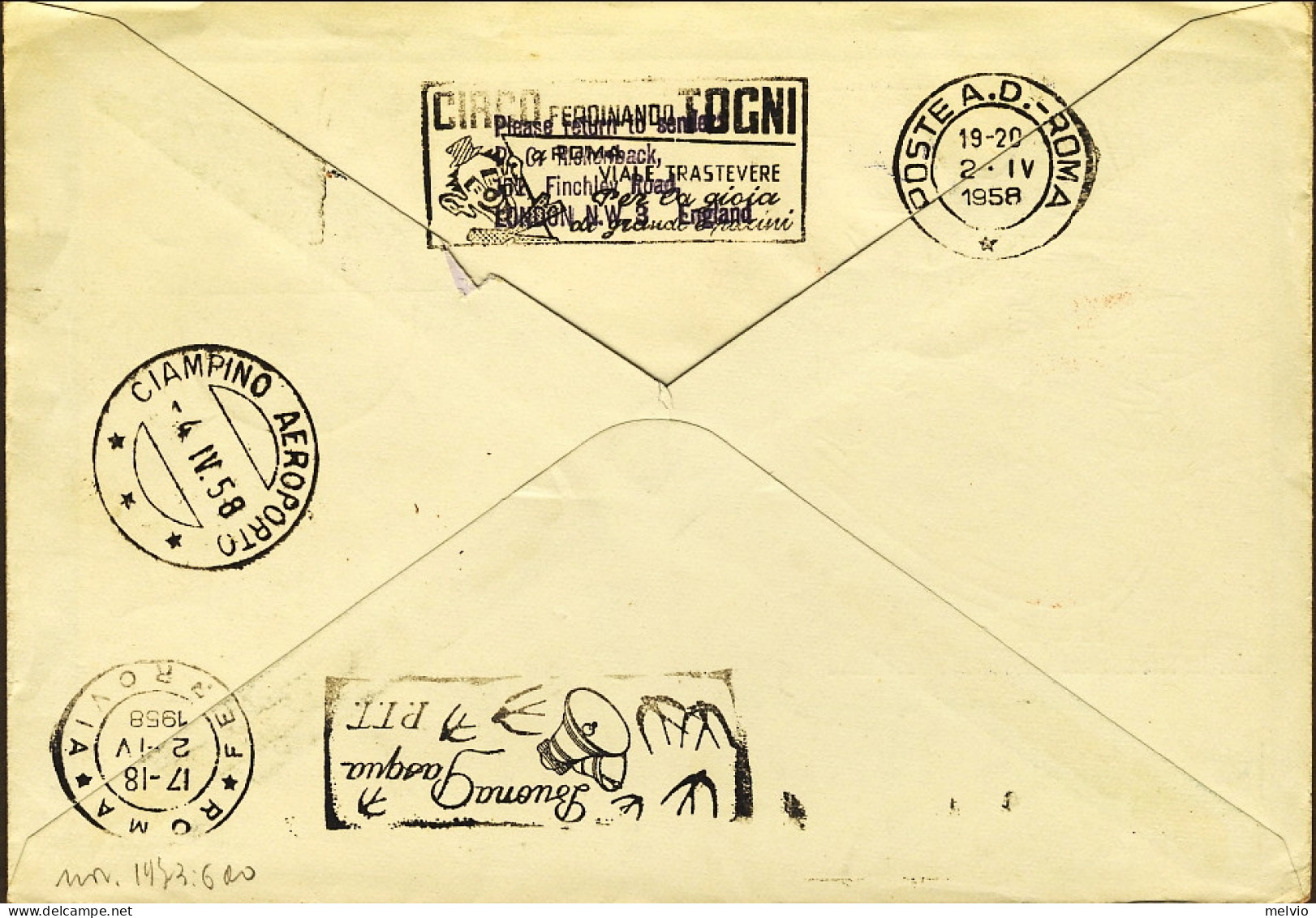 1958-Germania Occidentale I^volo Francoforte Roma Del 2 Aprile - Briefe U. Dokumente