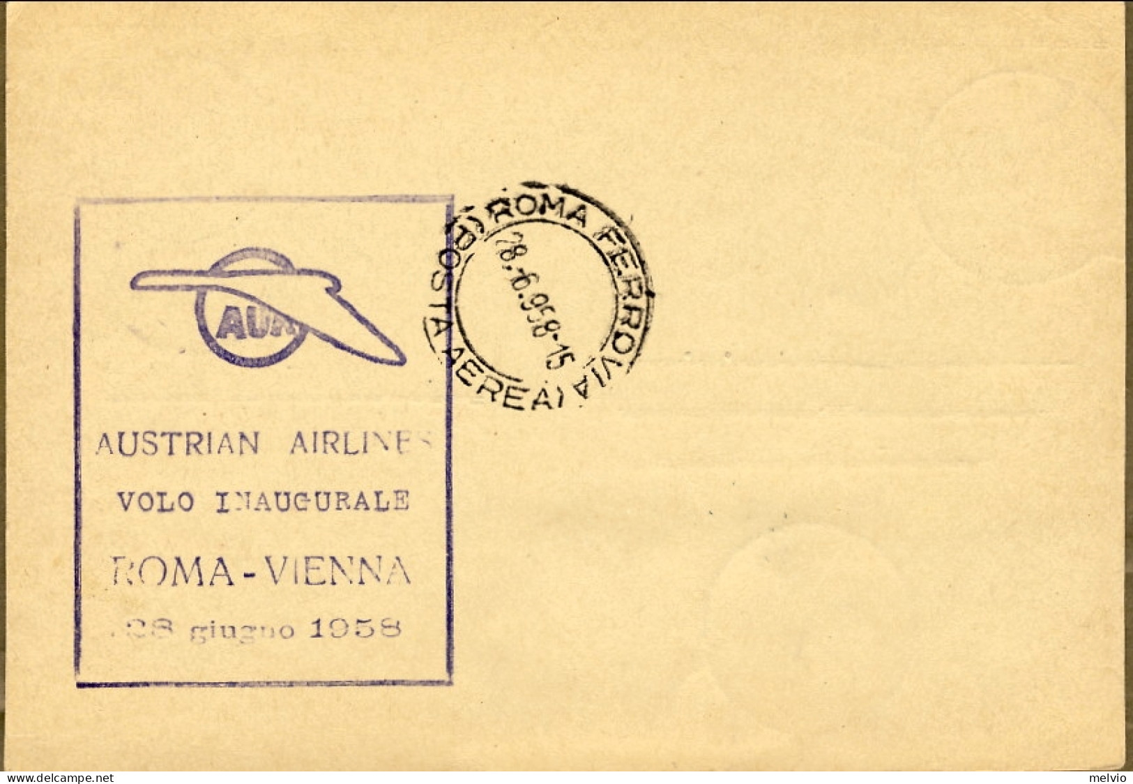 Vaticano-1958 Cat.Pellegrini N.866 Euro 85, I^volo AUA Roma-Vienna Due Valori Su - Airmail