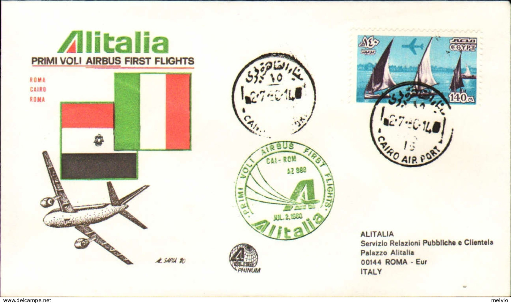 1980-Egitto I^volo Airbus Alitalia AZ 898 Cairo Roma - Airmail