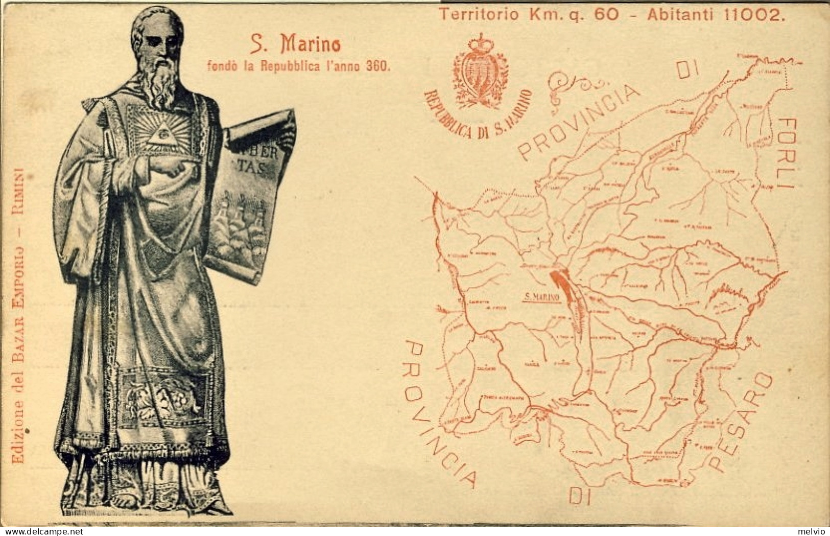 1905-San Marino Cartolina Con Il Santo E Mappa Del Territorio Affr. 2c.Cifra Ann - Storia Postale