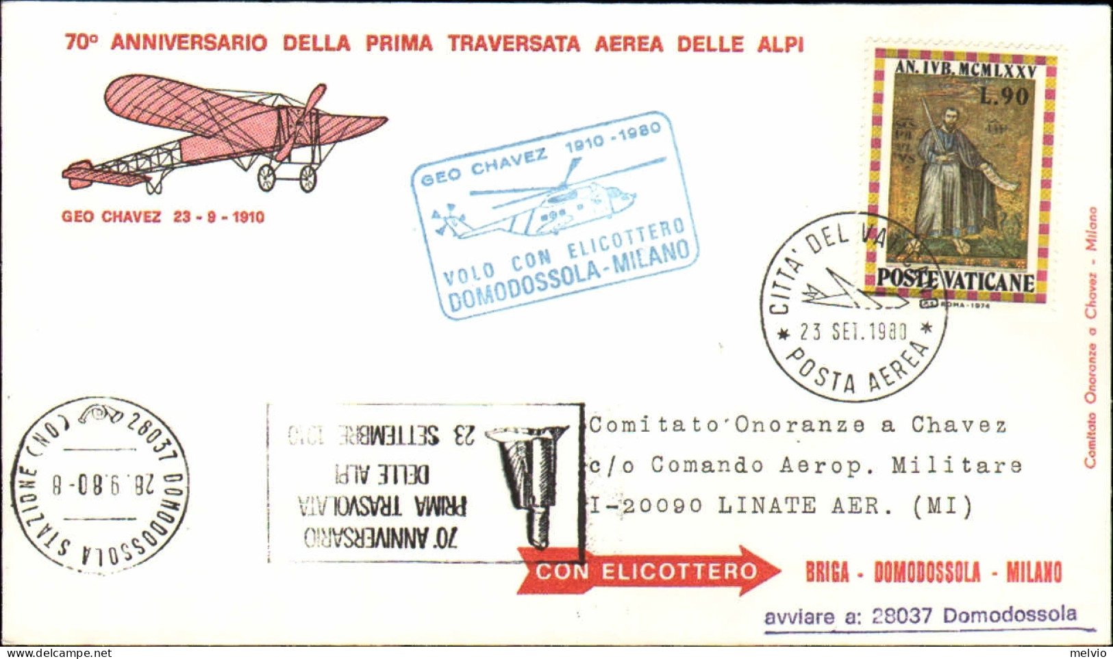 Vaticano-1980  Busta Illustrata 70 Anniversario Della Prima Traversata Aerea Del - Airmail