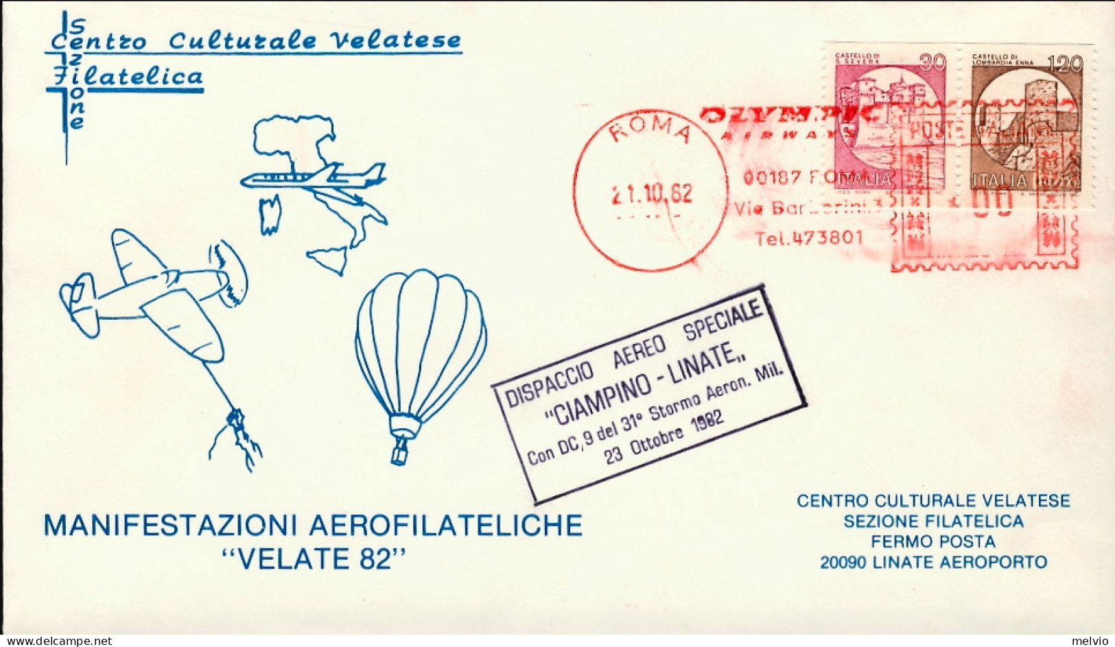 1982-manifestazione Aerofilateliche Velate '82 Con Affrancatura Meccanica Rossa  - Macchine Per Obliterare (EMA)