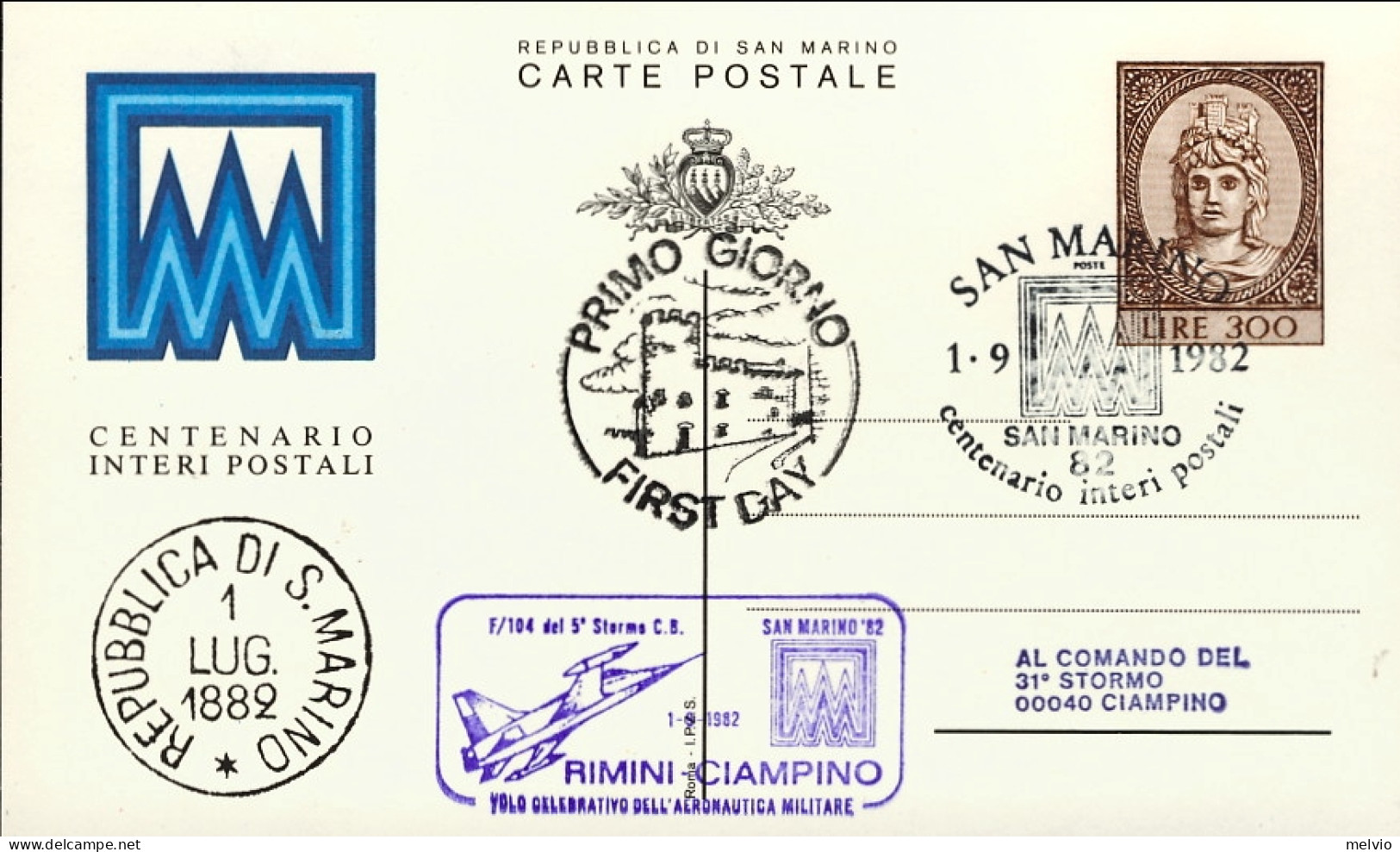 San Marino-1982 "volo Celebrativo Dell'aeronautica Militare Rimini Ciampino Con  - Airmail