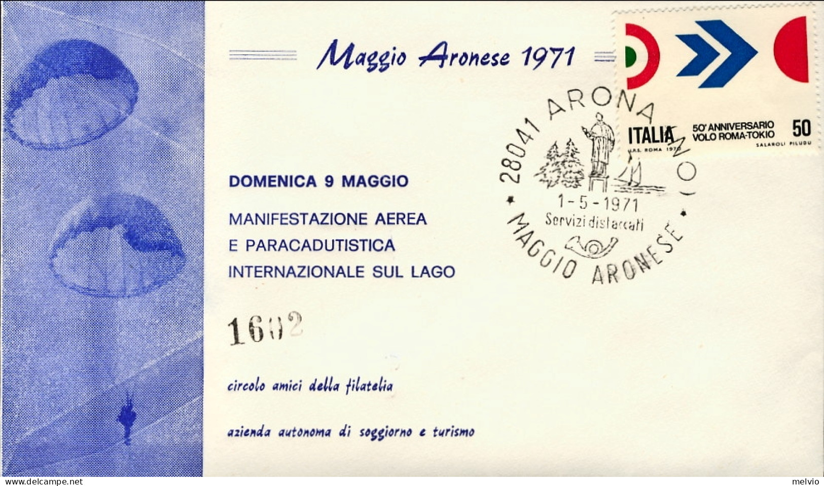 1971-busta Illustrata Maggio Aronese Manifestazione Aerea E Paracadutistica Inte - Manifestazioni