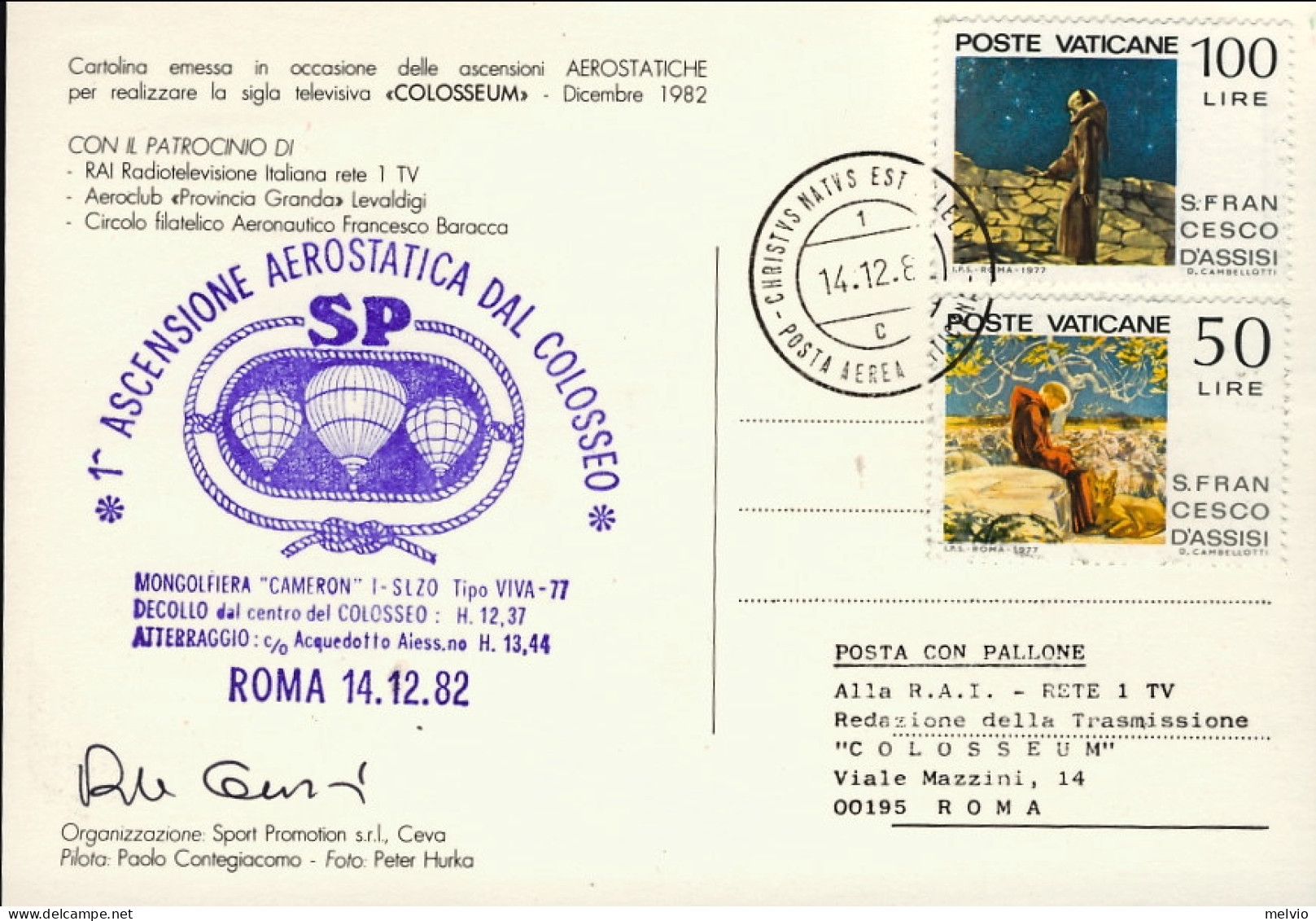 Vaticano-1982 Cartolina Mongolfiere In Volo Con Bollo I Ascensione Aerostatica D - Aéreo